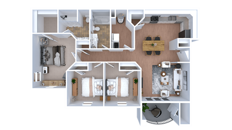 Floor plan for 3 beds, 2 baths, 1177 sqft